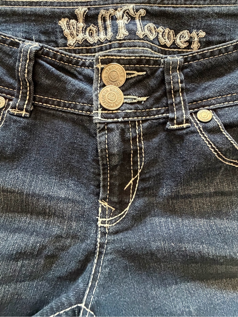 Wallflower Women's Dark Blue High Rise Jeans with Contrast Stitching Sz M NWOT